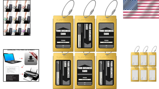 Customizable Travel ID Tags - 6 Pack Gold Metal Luggage Tags by TUFFTAAG