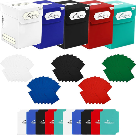 5-Piece Trading Card Holder Set: Deck Box, Sleeves & Dividers - Modern Design