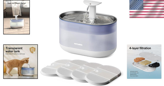 Ultra Quiet 2.1L Pet Water Fountain - Stainless Steel & Emergency Water Storage