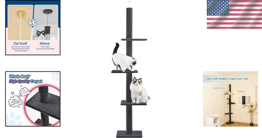 Indoor Adjustable Cat Tower 95-108” - Promote Climbing & Scratching Healthy Play