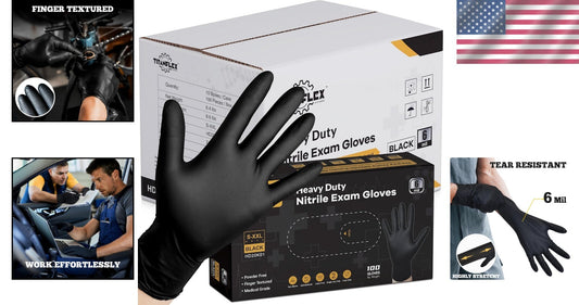 Disposable Black Nitrile Gloves, 6-Mil Strong & Puncture-Resistant Protection