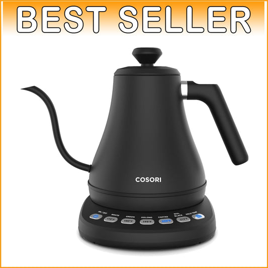 Black Electric Gooseneck Kettle: 0.8L with Precision Pour & Temperature Control