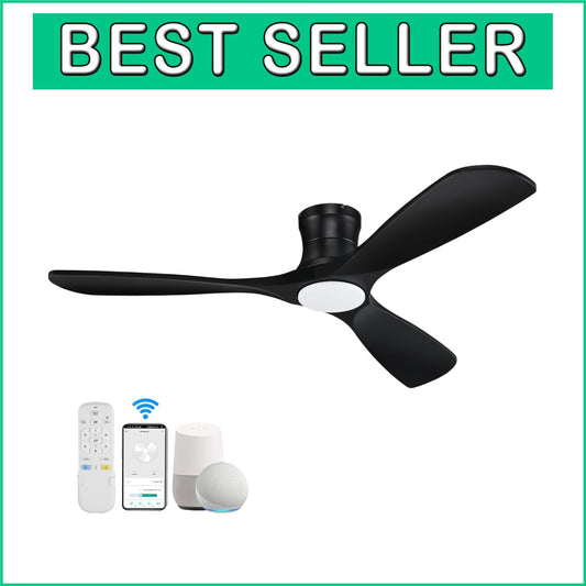 52-Inch Whisper-Quiet Ceiling Fan with Remote & Voice Control - Black Elegance