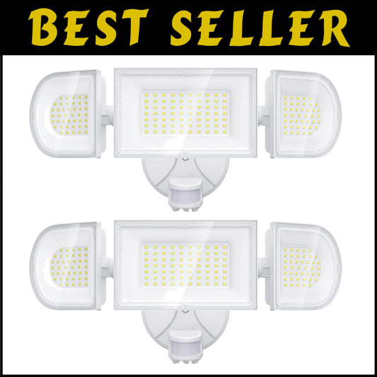 9000 Lumens Bright Motion Sensor Flood Lights - 3 Adjustable Heads for Security