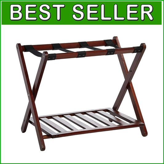 Elegant Walnut Luggage Rack - Sturdy Solid Wood with Convenient Double Levels