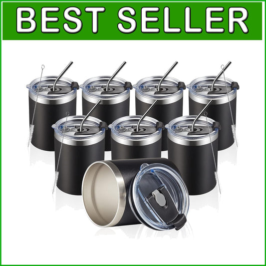 12oz Insulated Stainless Steel Coffee Mugs - 8 Pack, Double Wall & Stylish Black