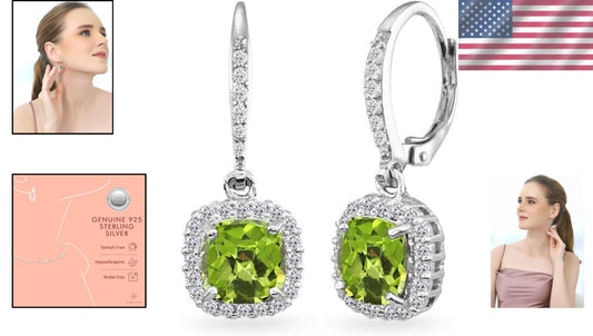 Sterling Silver Drop Earrings with Colorful Cushion-Cut Gemstones & Halo Accents