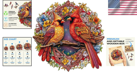 Delightful Cardinal Wooden Puzzle - 300-Piece Family Game Night Essential