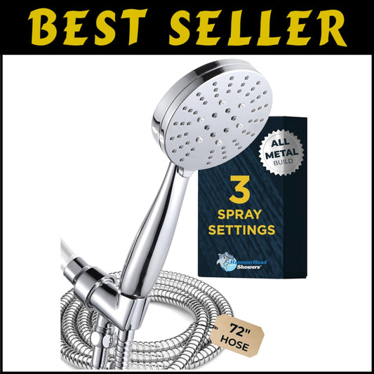 High Pressure Shower Head with Long Hose - Chrome Finish, Easy Installation
