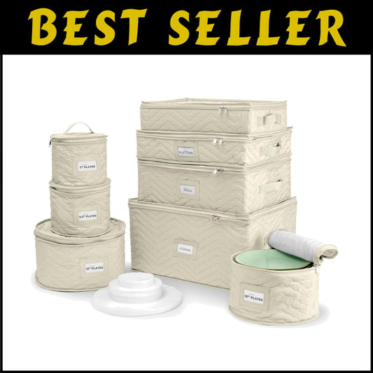 Elegant Quilted China and Dish Storage Containers - 8pc Stackable Organizer Set