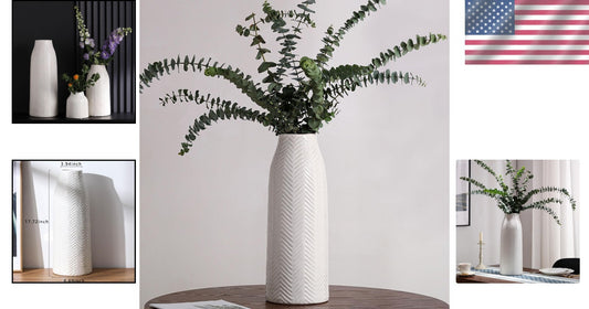 Vintage-Modern Ceramic Flower Vase - 17.7" Tall for Home and Office Decor