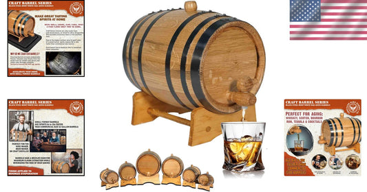 Handcrafted 2 Liter Oak Barrel & Stand for Quick Aging Cocktails & Spirits
