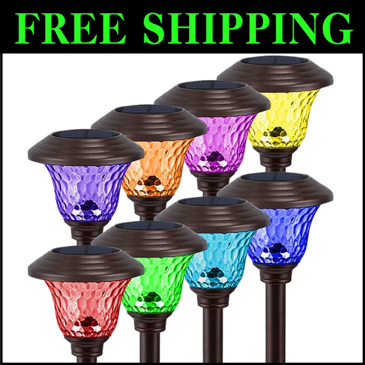 All-Weather Solar Pathway Lights - 8 Pack Waterproof with Colorful Illumination