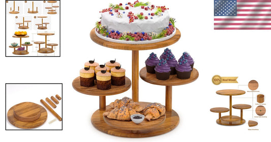 4-Tier Rustic Acacia Wood Cupcake Stand for 50 – Elegant Dessert Display