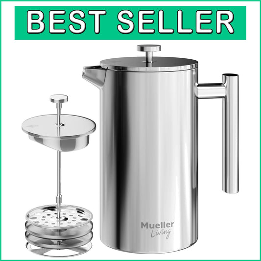 34 oz Stainless Steel French Press - Portable Coffee Maker with 4-Level Filter