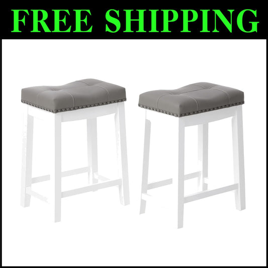 Elegant 24" White Bar Stool Set with Gray Cushion - Perfect for Counters