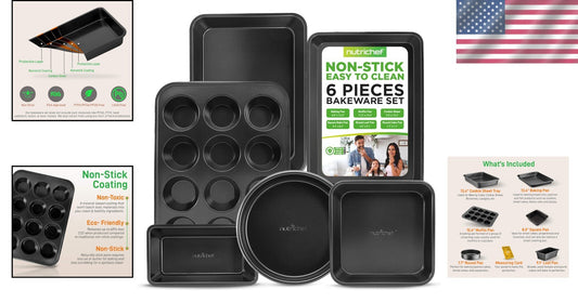 Black Carbon Steel 6-Piece Bakeware Set - Nonstick & Heat Resistant to 446°F