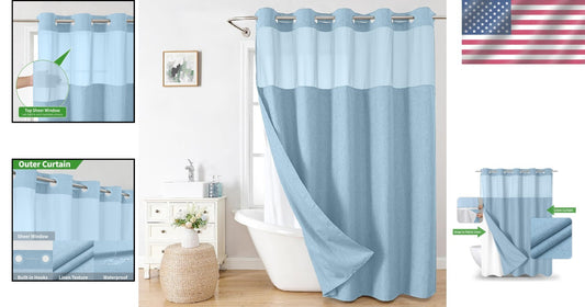Elegant Fog Blue Shower Curtain with Detachable Liner - Spa Experience at Home