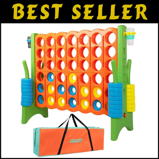48" Jumbo 4-in-a-Row Game Set with 44 Rings & Drink Holder - Family Fun!