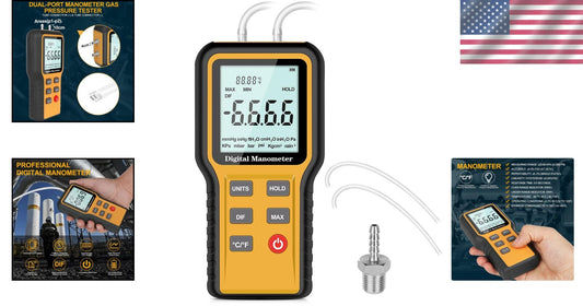 Professional Dual-Port Digital Manometer - 12 Units Gas Pressure Tester