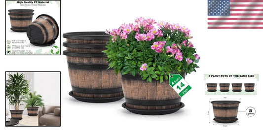 Elegant 14" Round Resin Flower Pots - 5-Gallon Whiskey Barrel Planter Design