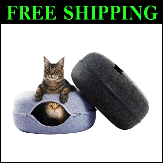 Large Cat Cave with Interactive Tunnel & Detachable Bed - Perfect for All Breeds