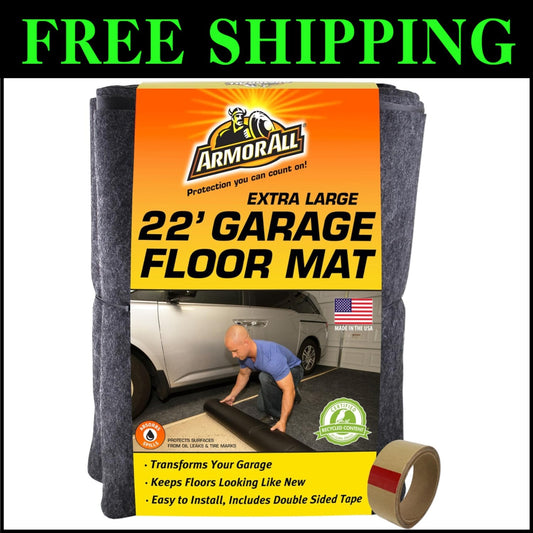 Absorbent Garage Floor Mat 22' x 8'10" - Protect Surfaces with Double-Sided Tape