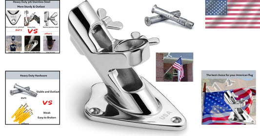 Corrosion-Resistant Flag Pole Mount with 316 Stainless Steel Hardware - 1 Inch