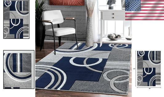 Contemporary Navy 8x10 Fluffy Area Rug - Versatile for Entryway & Living Room