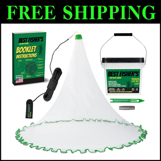 Optimized Fishing Cast Net 4ft/12ft - Real Lead Weight, Non-Slip Handle Included