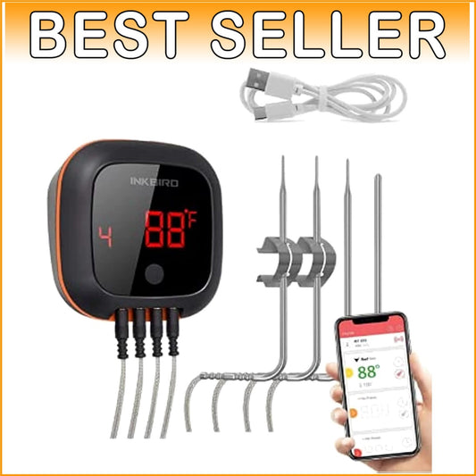 Digital BBQ Meat Thermometer - Bluetooth, 4 Probes, Timer, 150 ft Wireless Range