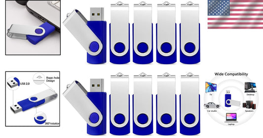 Multi-Functional 8GB USB Drives - 100 Pack Swivel Thumb Drives for All Devices