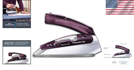 Pro Compact 1000W Travel Iron & Handheld Steamer for Effortless Fabric Care