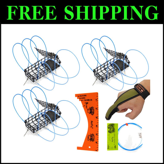 User-Friendly Crab Trap System - 3 Traps + Gauge & Glove for All Crab Types