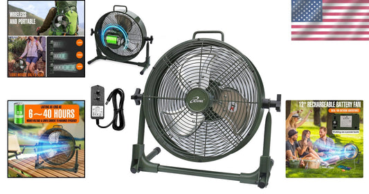 Portable Camping Floor Fan - Rechargeable 12-Inch Metal Blade High Velocity Fan