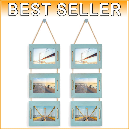 Creative 5x7 Collage Wall Decor - Rustic Ocean Blue Frames with 3.5x5 Options
