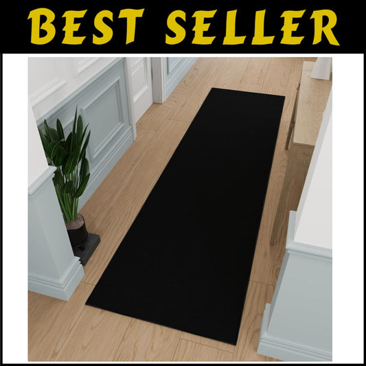 Durable Low Pile Runner Rug - Machine Washable, Non-Slip, 2'7" x 12' in Black