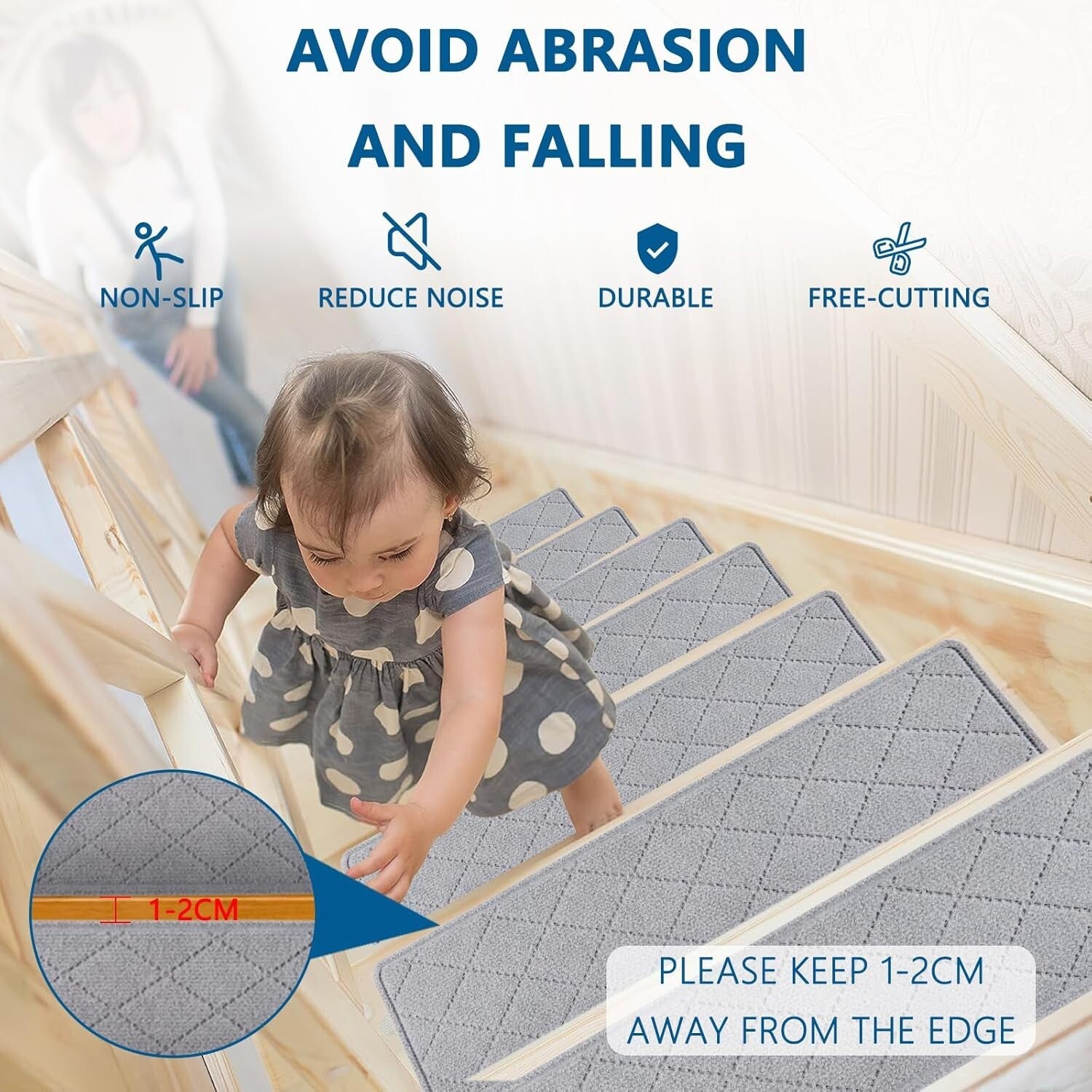 15-Pack Non-Slip Carpet Stair Treads for Safety - 8