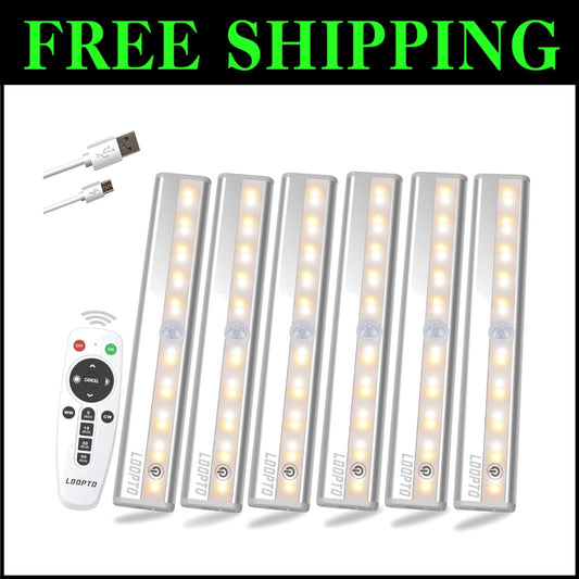 Compact 6-Pack Under Cabinet LED Lights - Remote-Controlled & USB Rechargeable