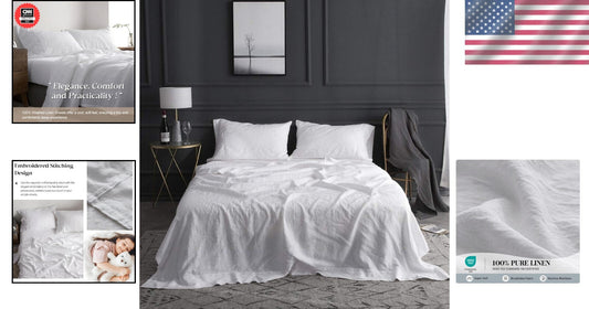 Elegant 4-Piece King Linen Sheet Set - Deep Fitted and Breathable Comfort