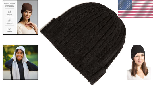 Elegant Women's Cable Knit Cashmere Hat with Cuffed Design for Cozy Winter