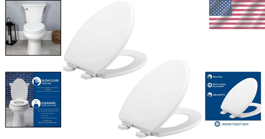Elegant 2-Pack Elongated Toilet Seats - Easy Install, Non-Slip White Wood