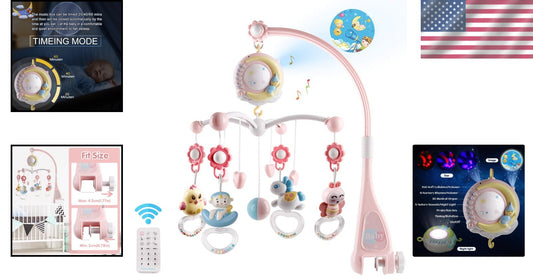 Delightful Crib Mobile with Light Up Projector & Rotating Rattles for Newborns