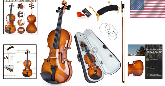 4/4 Full Size Violin Kit: Solid Wood, Ebony Scroll with Tuning Peg & Accessories