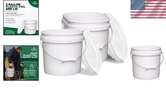 Economical 5-Pack of 2-Gallon White Storage Pails with Comfort Grip Handles
