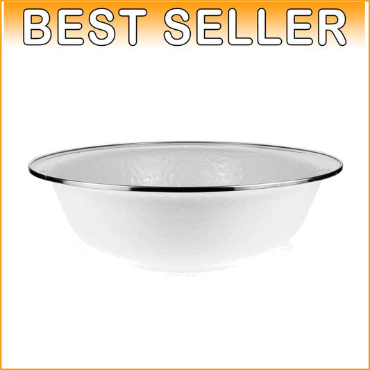 Elegant 4Qt Enamelware Serving Bowl - Solid White with Stainless Steel Rim