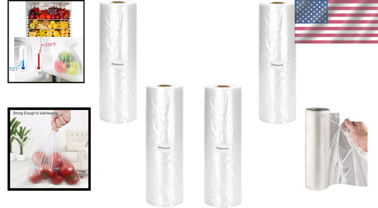 Durable 12x20 Clear Food Storage Bags – 1400 Bags on 4 Rolls for Freshness
