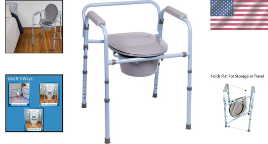 Folding Commode Chair for Seniors - Lightweight Portable Toilet for Camping