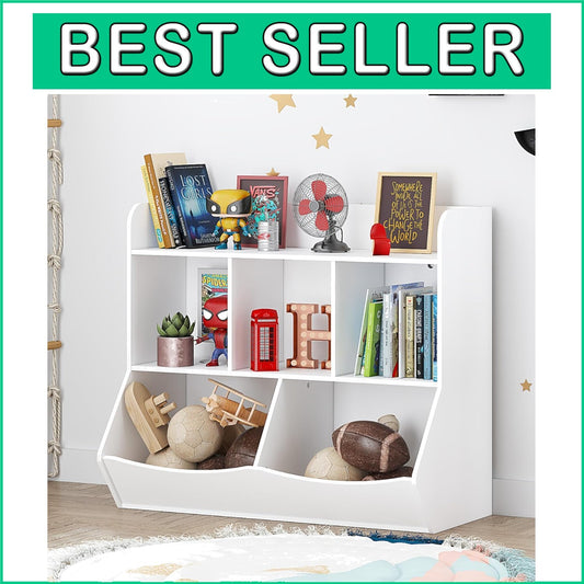 Stylish Toy Storage Organizer & Bookcase with 8 Cubbies for Kids' Playrooms