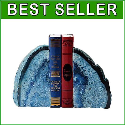 Artistic Blue Agate Bookends - Decorative Crystal Holding Bookends Pair, 3.5 lbs
